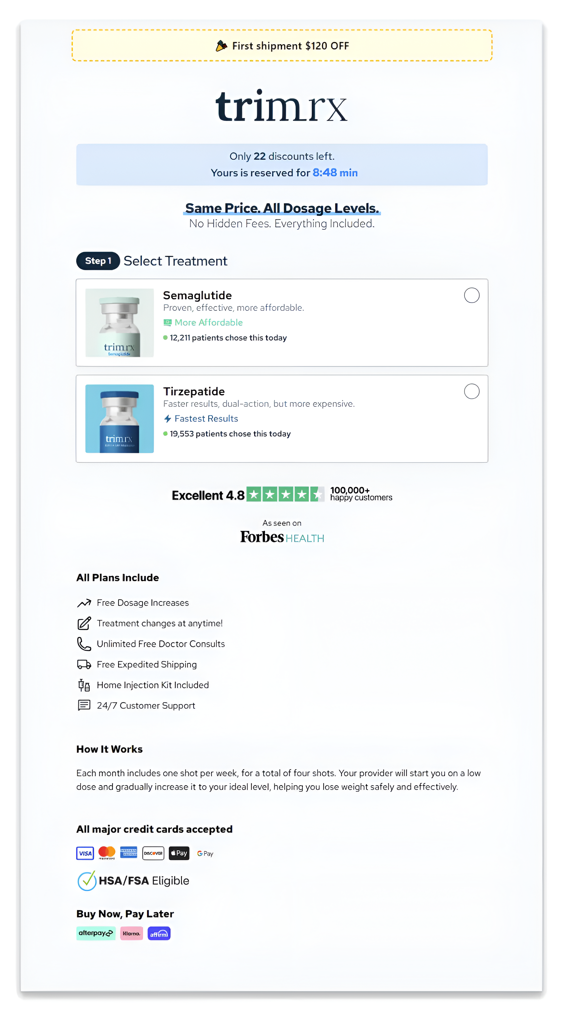 product detail page of trim rx